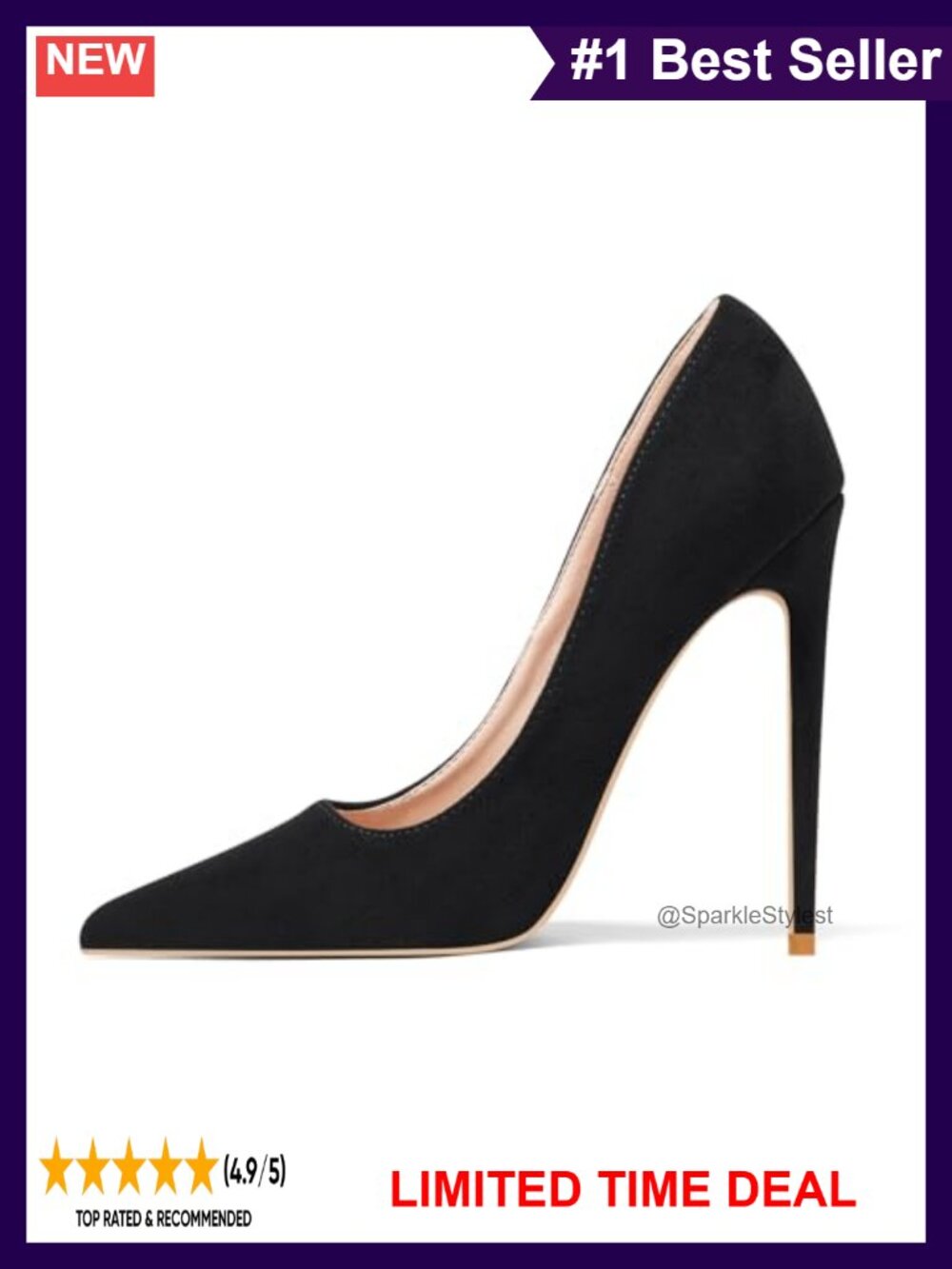 Faux Suede Pointed Toe Stiletto High Heels 4.7 Inch Party Pumps for Women